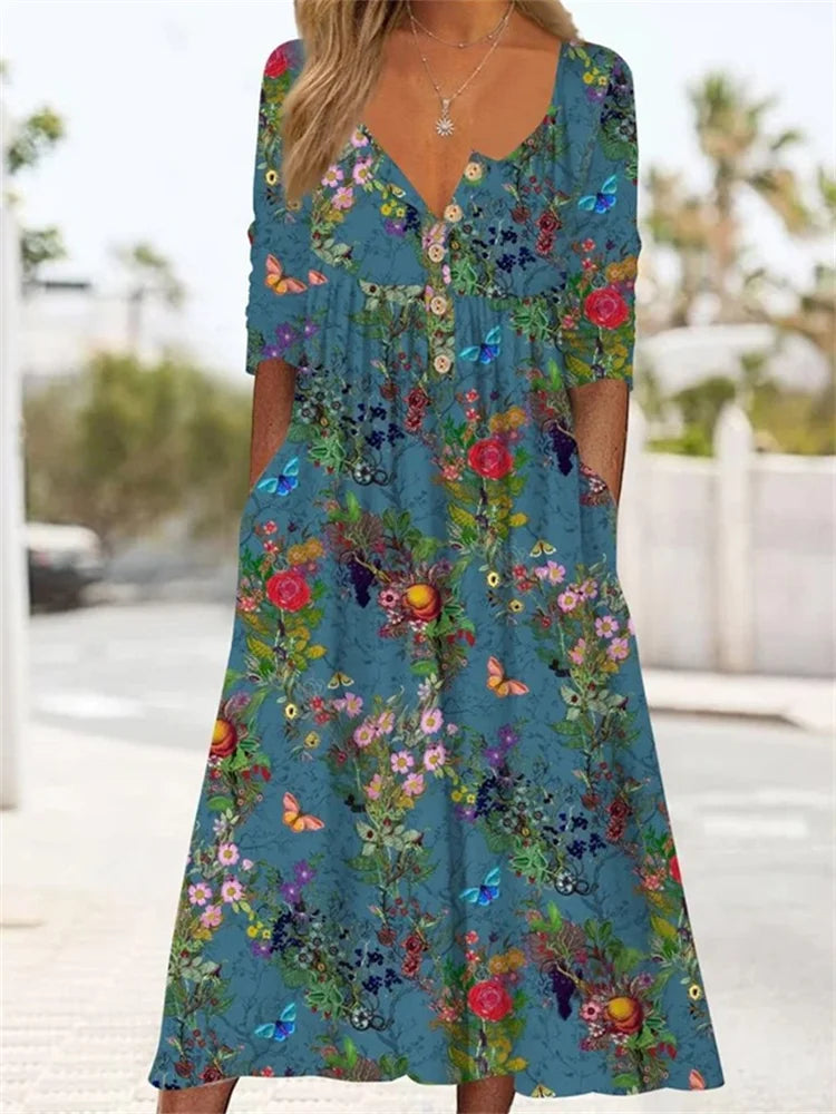 Schmetterlinge Florales Künstlerisches Plissee Hemdkleid