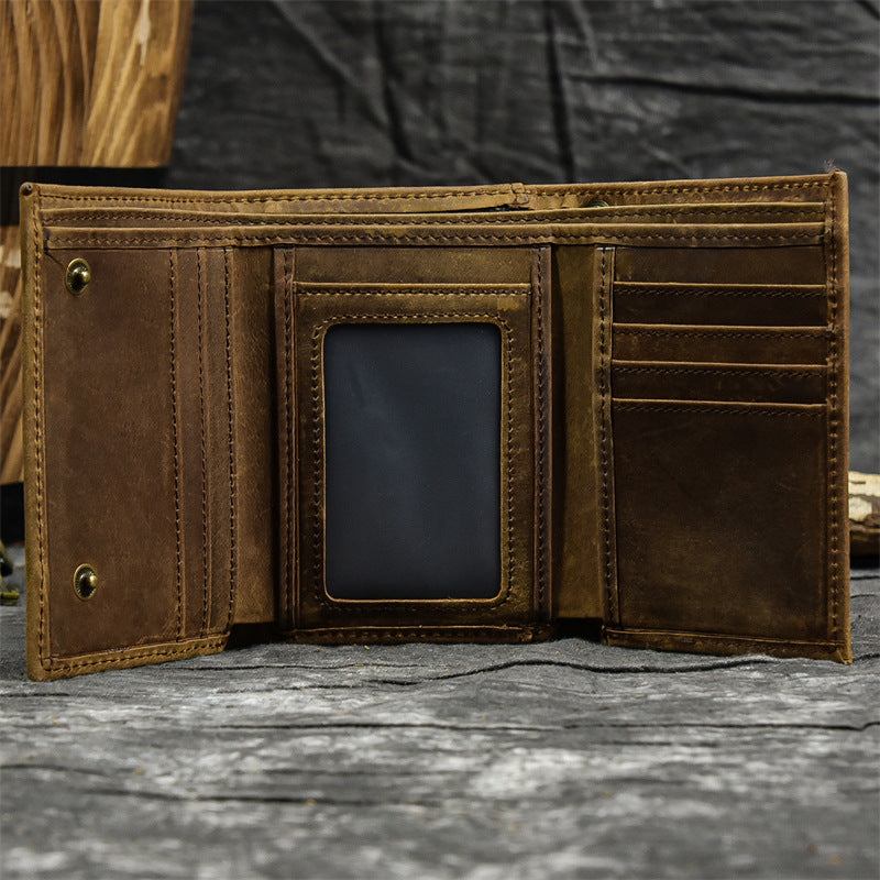 Herren Vintage Dreifach Lässig Echtleder Brieftasche 84024666X