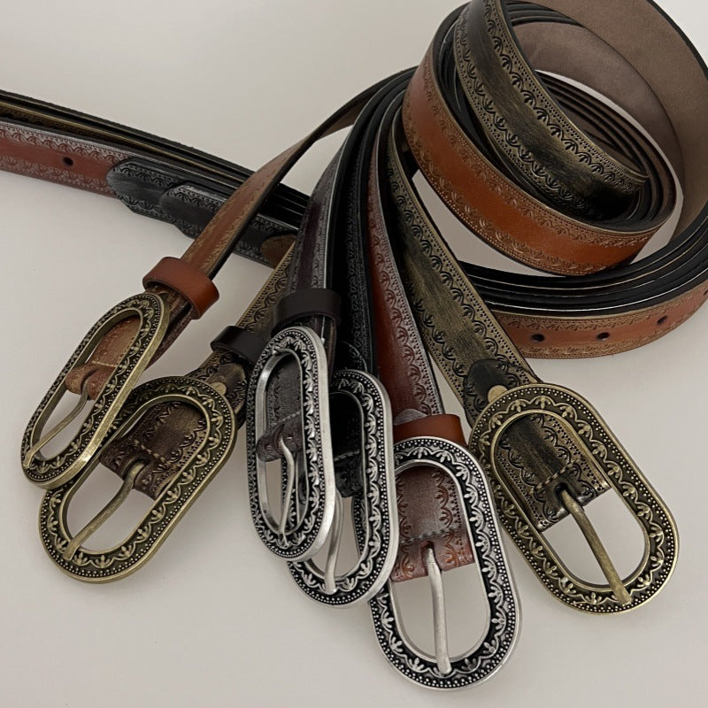 Herren Vintage Used-Optik Graviert Geprägter Echtledergürtel 44748904U