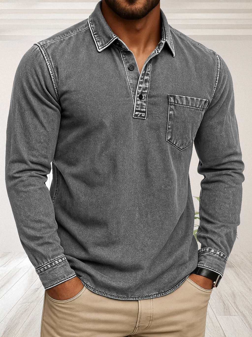 Noah™ I Vintage-Polohemd mit Stehkragen