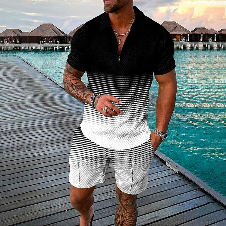 NOAH | POLOSHIRT- & SHORTSET IN INKTPARTIJ ZWART