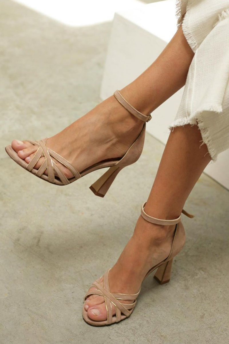 Marona™ | Patchwork sandalen met ronde neus en slanke hak