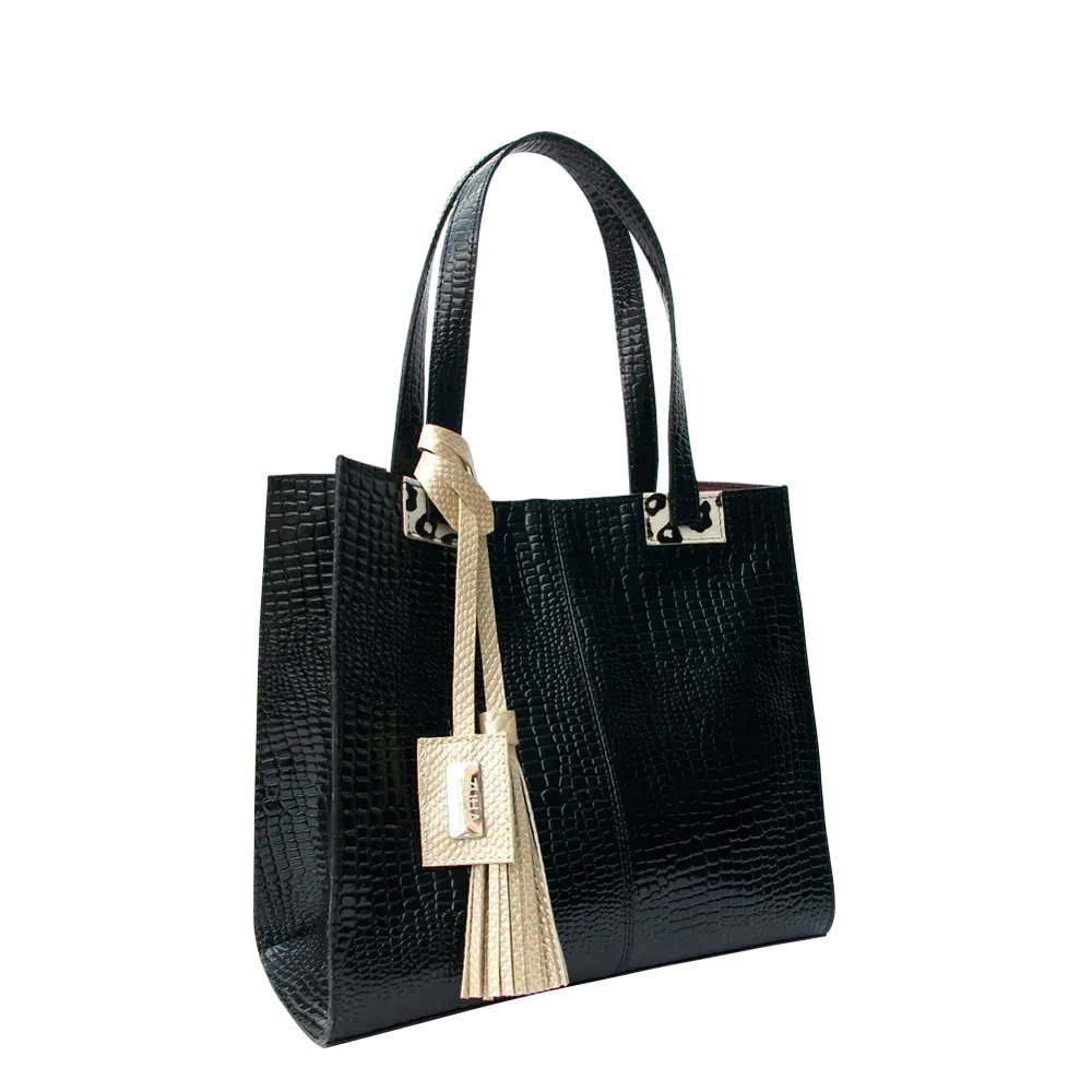 Sara Damen zwarte Reptielleer Tas