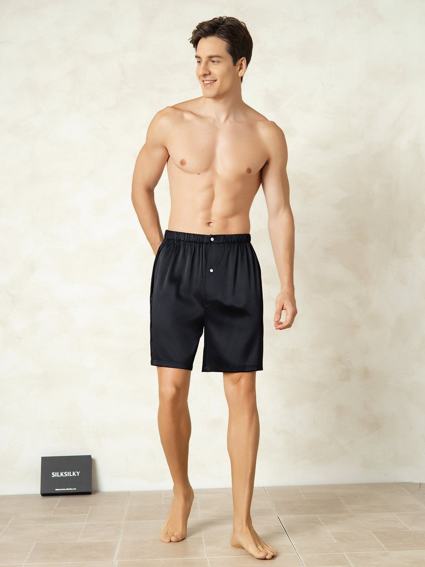Short En Soie Pure Taille Élastique Shorts De Nuit Pour Hommes
