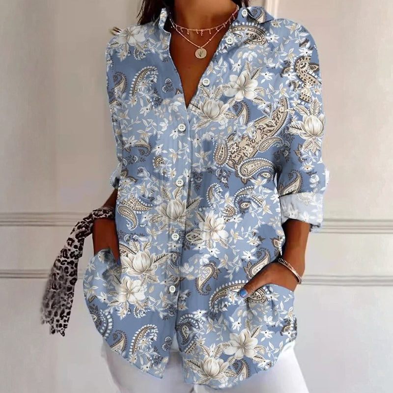 【Manches Longues】Chemisier À Imprimé Floral Vintage