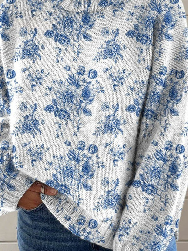 Prachtige coltrui met bloemenprint, gebreid
