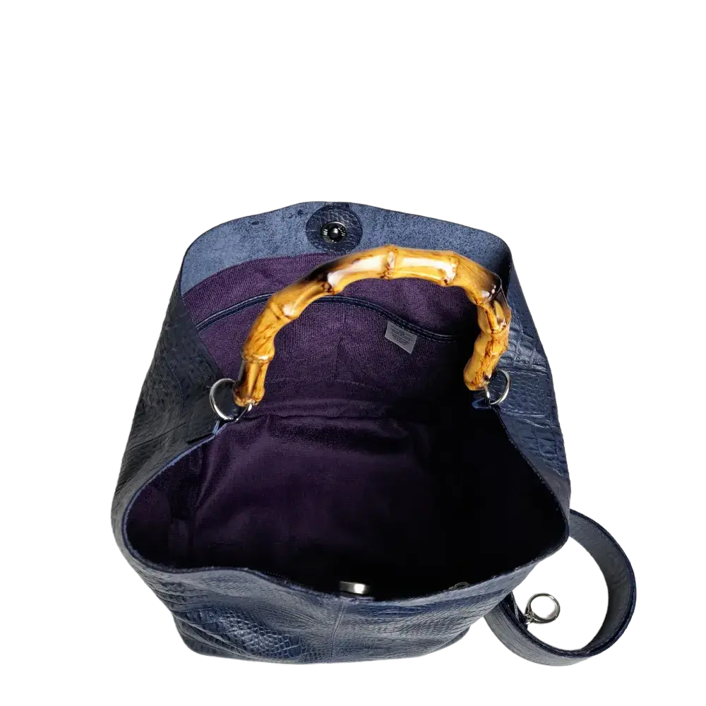 Claire Dameshandtas in donkerblauw reptielleer
