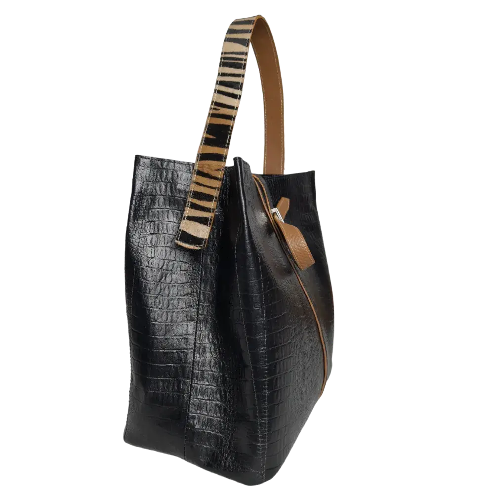 Lucy Reptil zwarte lederen handtas voor dames