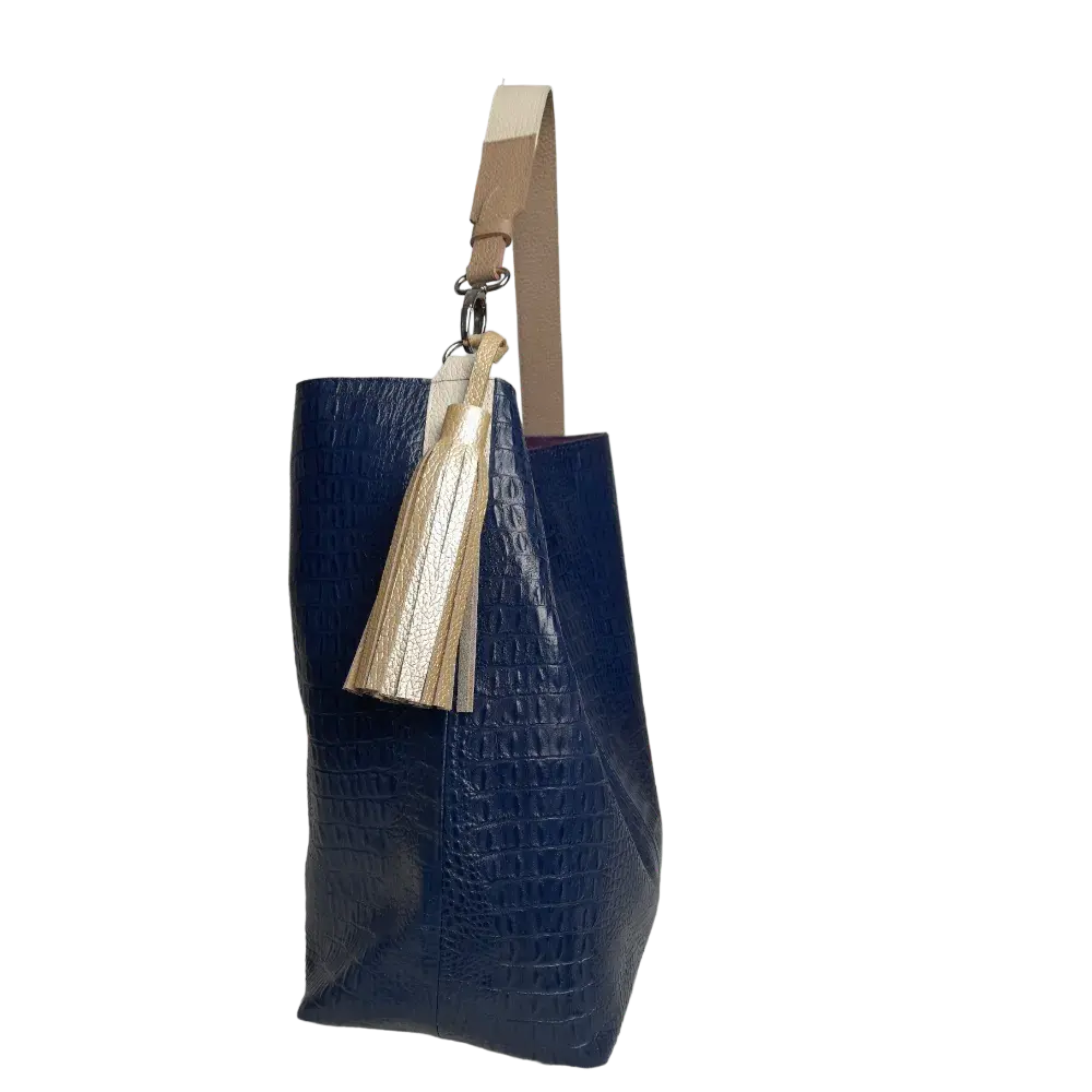 Serenity damesleren handtas in donkerblauw reptielleer