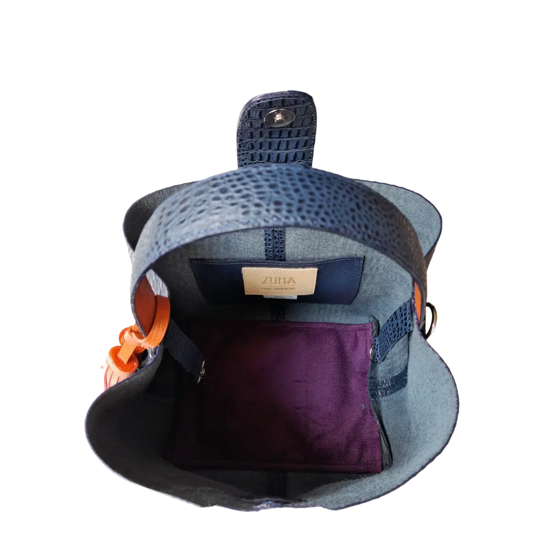 Lucia Damen kleine leren tas van donkerblauw hagedissenleer