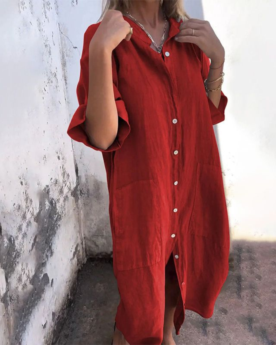 Connie™ – Boho-Inspired Casual Shirt Dress in Breezy Knee-Length