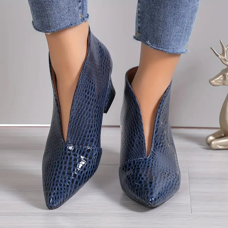Damen Strukturierten Stiefeletten mit geschwungenem Schnitt und mittlerem Blockabsatz