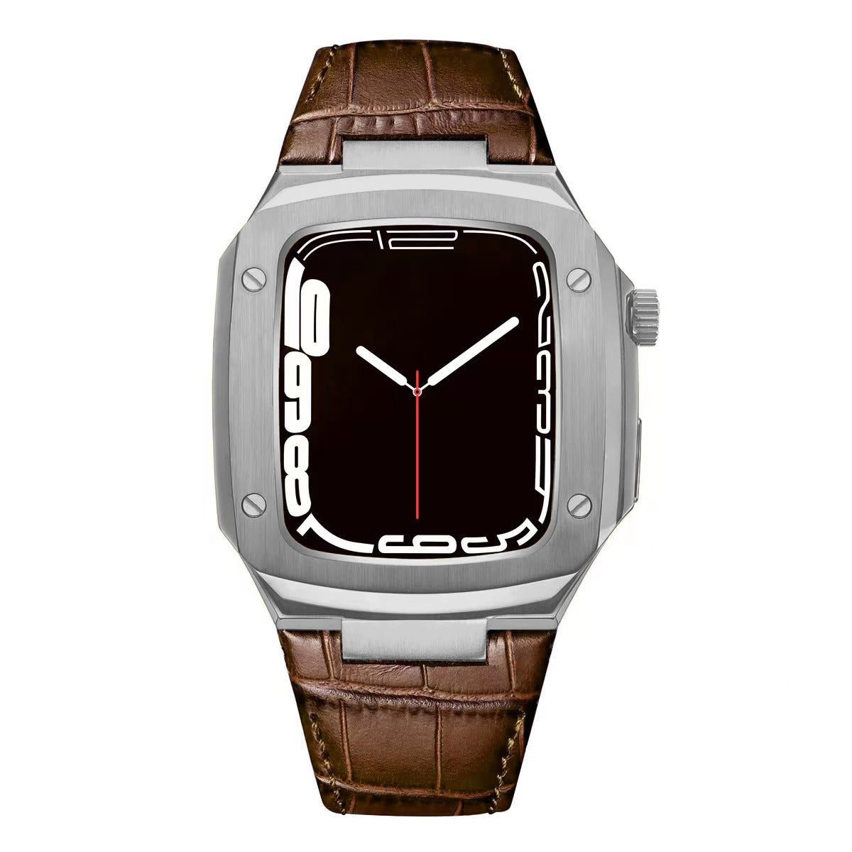 Luxuriöses Metallgehäuse mit Lederarmband für Apple Watch Serie 40/41/44/45 mm