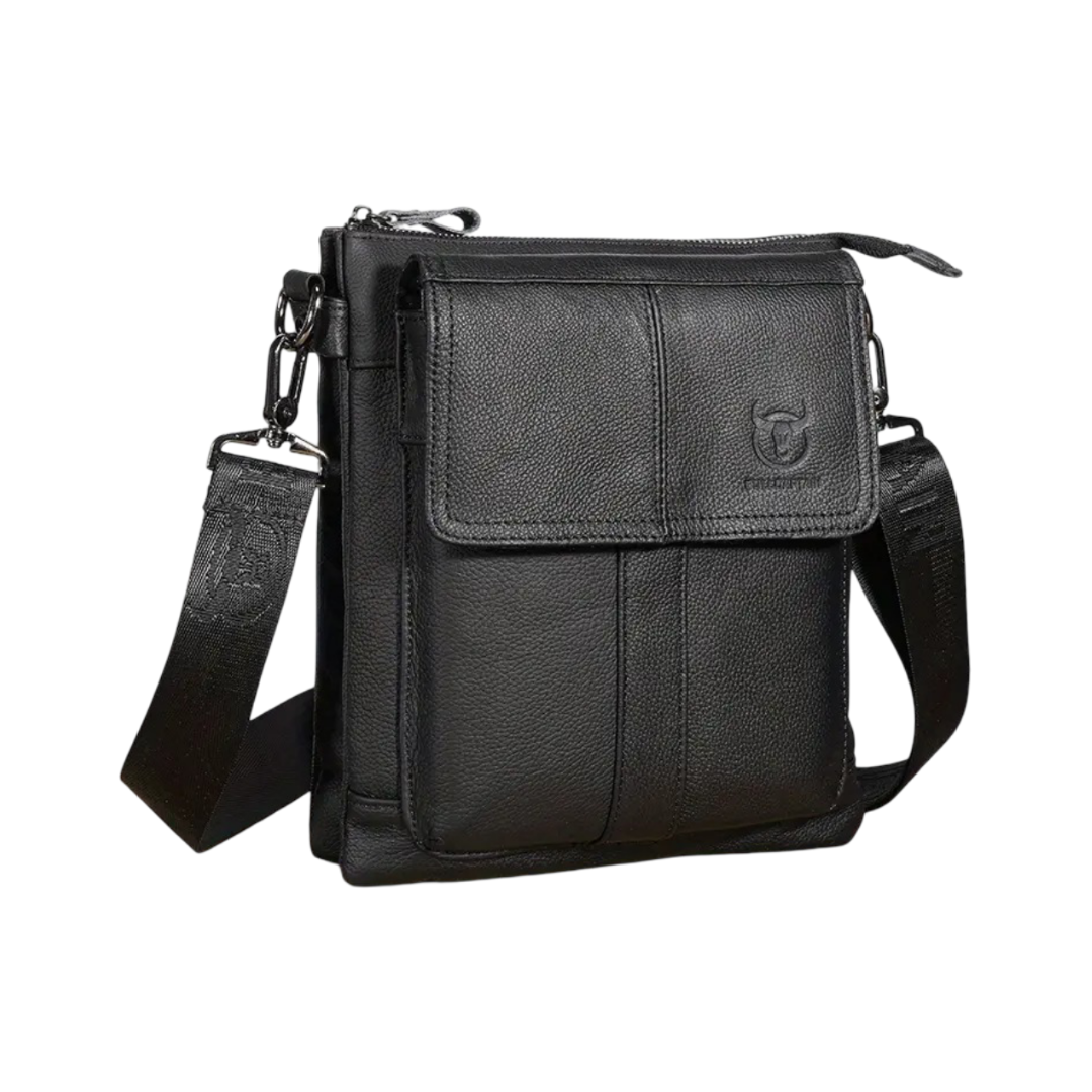 Nathan – Slim leren schoudertas met flapzakken-design