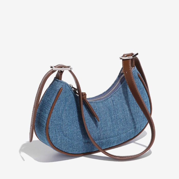 Denim schoudertas voor dames in halvemaanvorm - Elodie