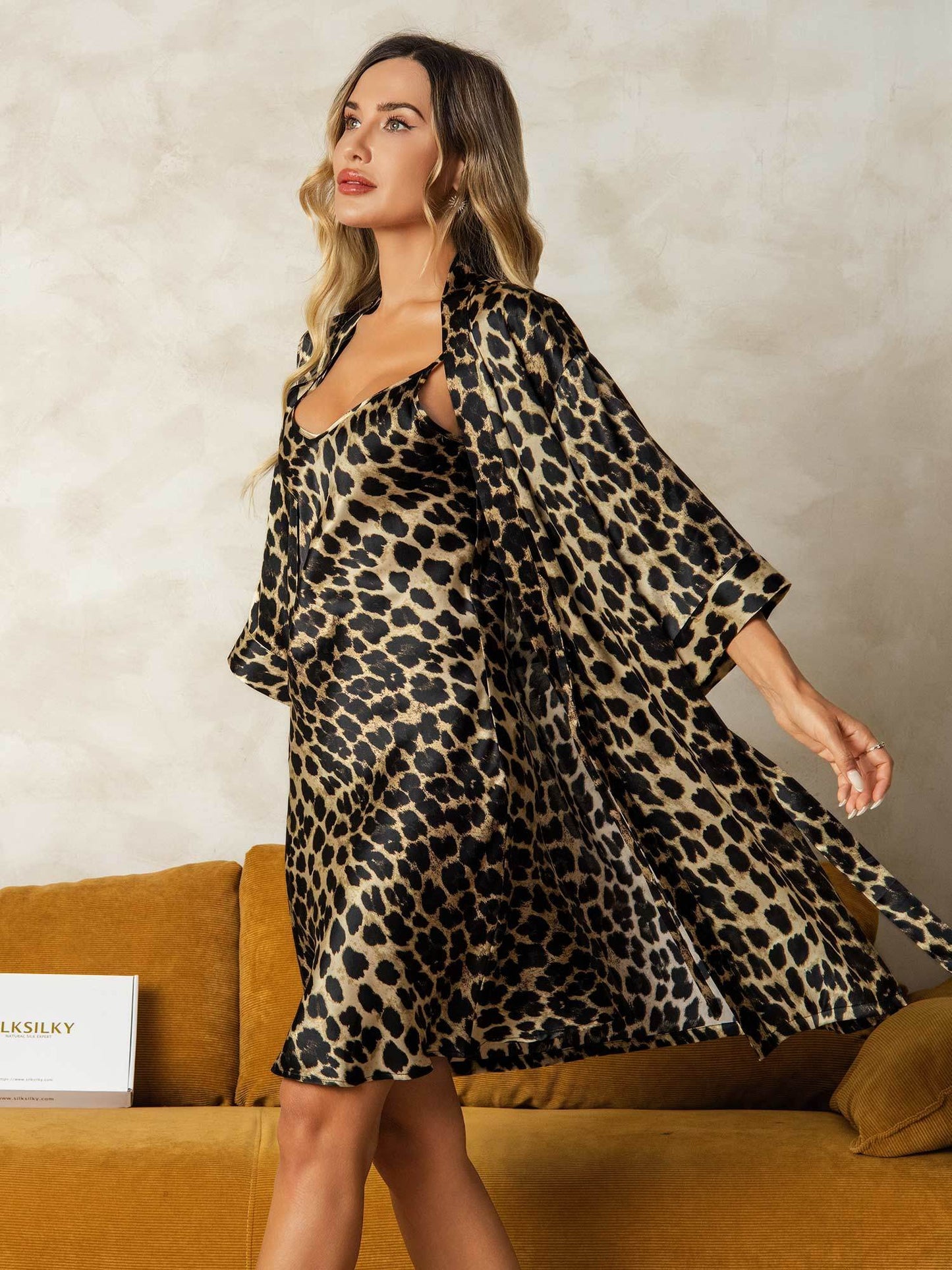 Zijden Kimono – Badjas met V-hals, Nachthemd