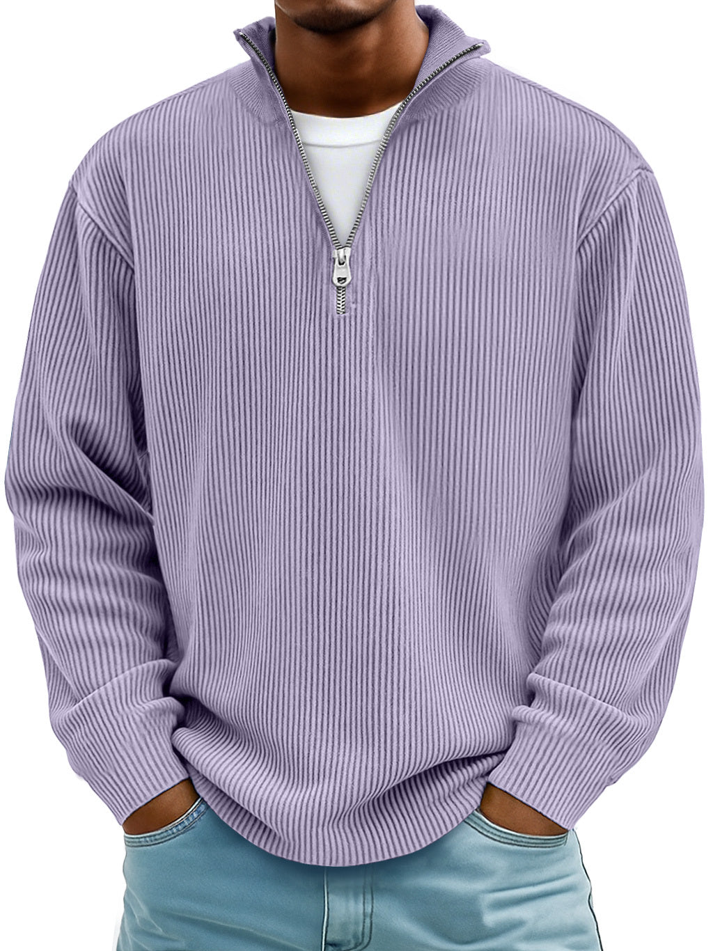 Milo™ Casual geribbeld shirt met lange mouwen en rits
