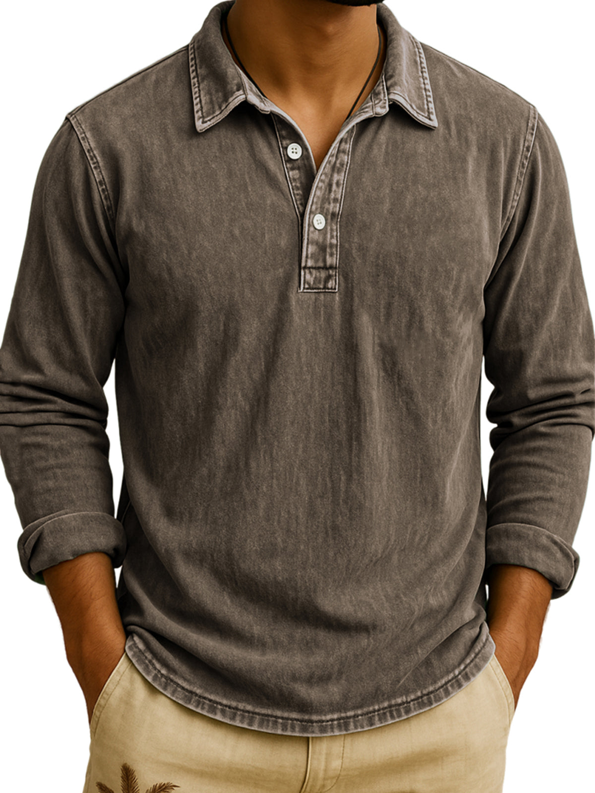 DANIEL PORTLAND™ – Langarm-Poloshirt im Vintage-Waschlook