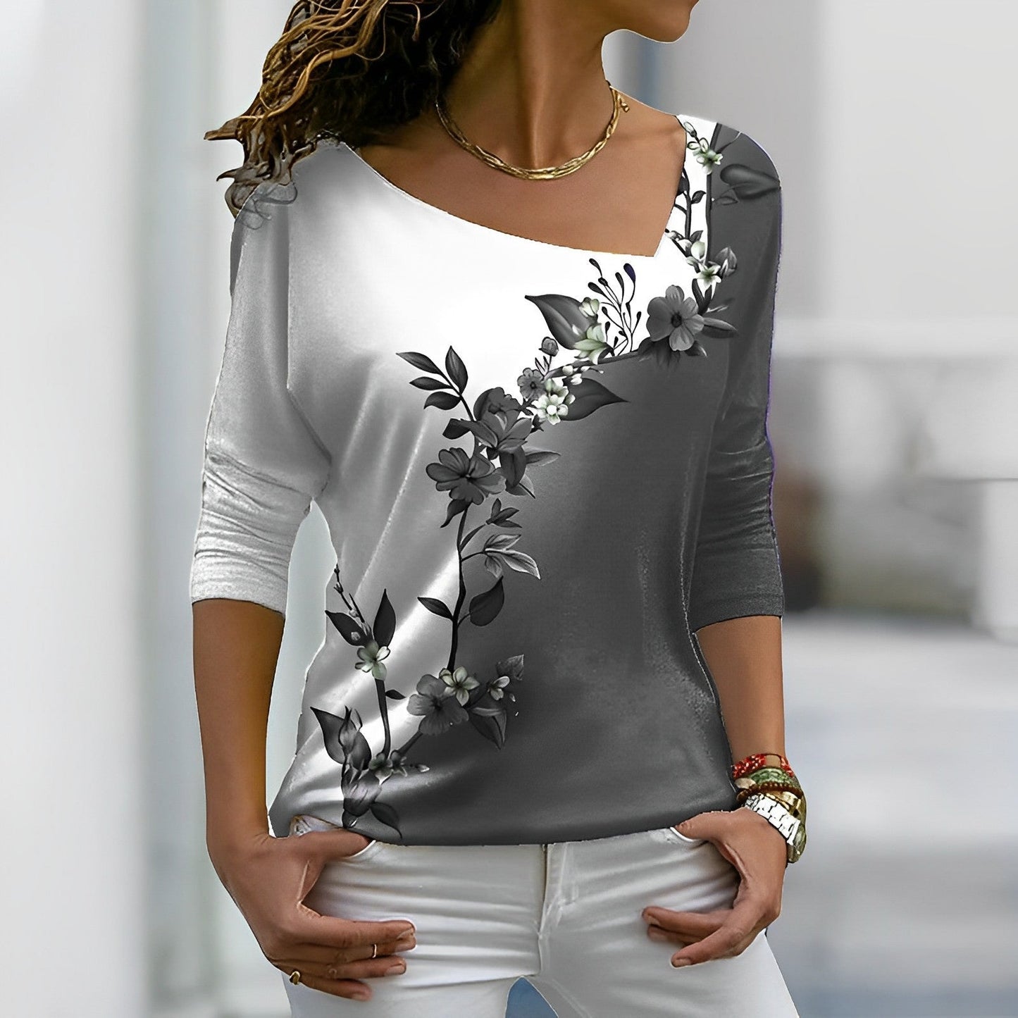Bloemen Contrastkleur Kunst T-shirt