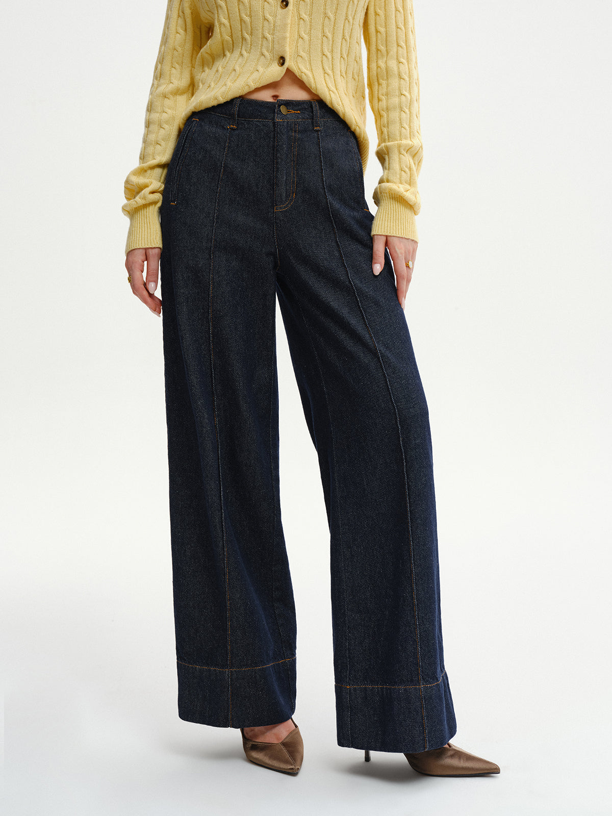 High-Waist Denim-Jeans mit weitem Bein