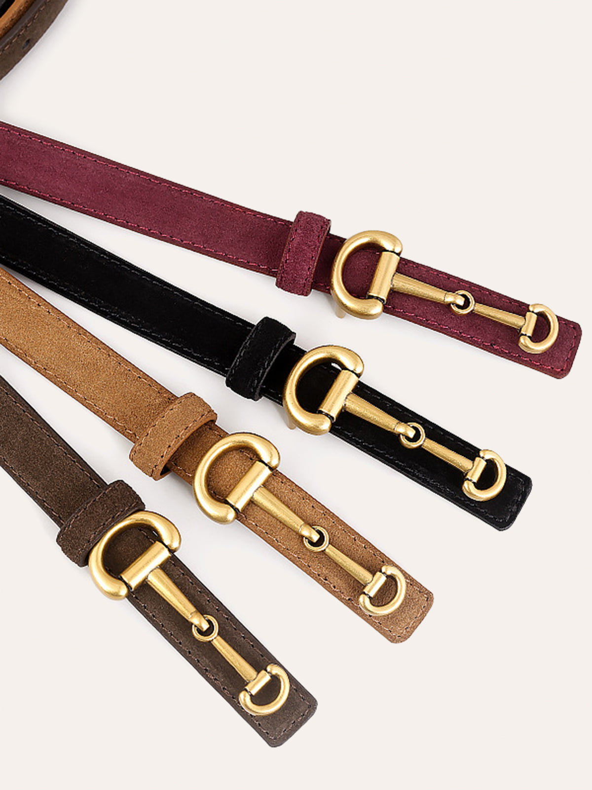 Smalle suède riem met Horsebit-gesp