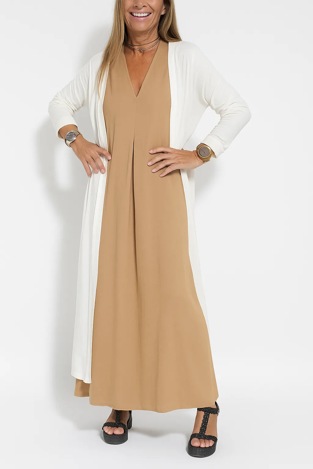 Carmela | Elegantes langes Kleid mit Strickjacke