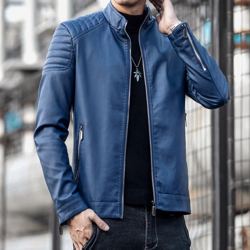 Storm™ Edge – Blauwe PU-leren jas met moderne schouderdetails
