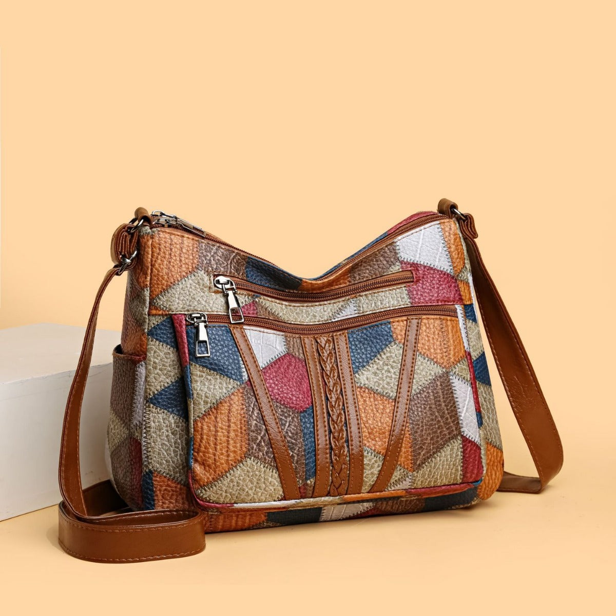 Dames schoudertas met retro geometrische print in meerdere kleuren - Mirella