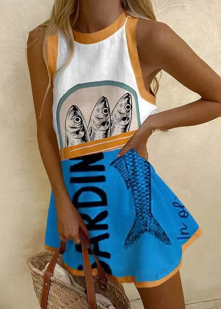 Isoria™ | Elegant Blue Printed Dress