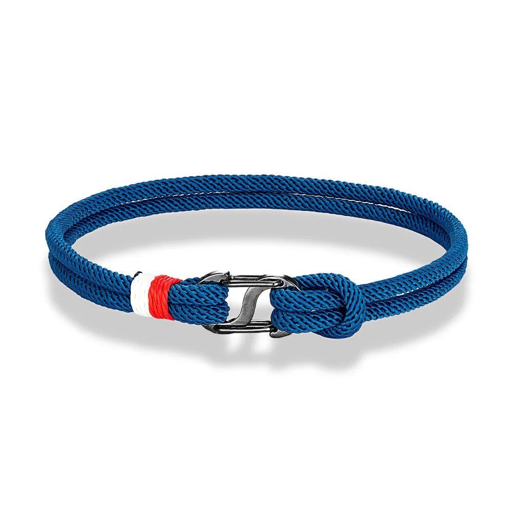 Aegir Nautische Touw Armband – Dubbele Draad Surfer Stijl met Zwarte Roestvrijstalen Karabijnhaaksluiting, Strak en Duurzaam Ontwerp voor Heren