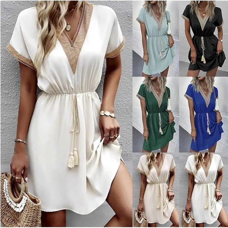 Josephine - Chique Boho-jurk met V-hals en flatterende tailleriem