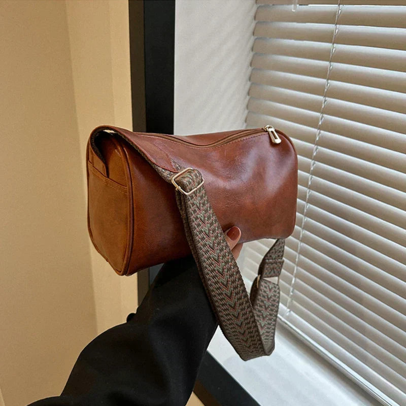 Trine™ | Vintage Leren Crossbodytas met Gevlochten Verstelbare Band