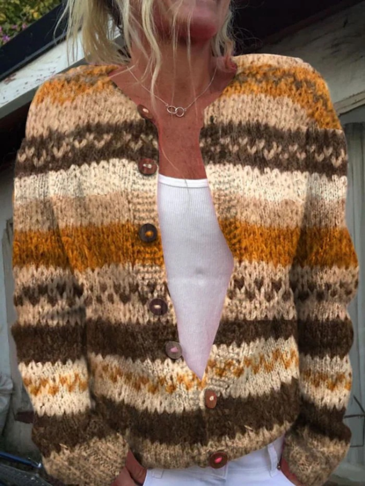 Cardigan-trui met knoopsluiting en colour-block strepenprint
