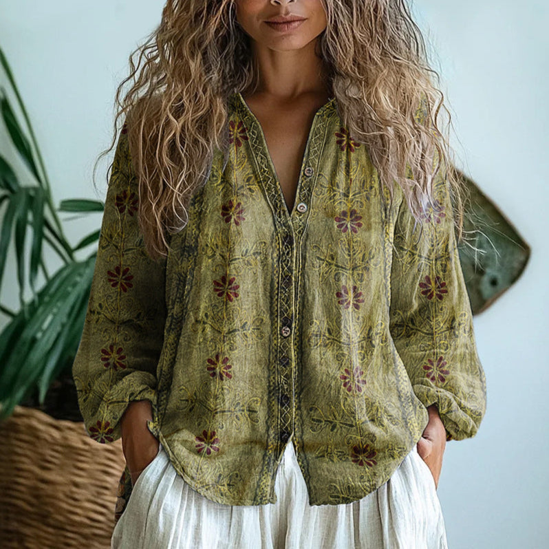 Valeria | Vintage blouse met bladprint