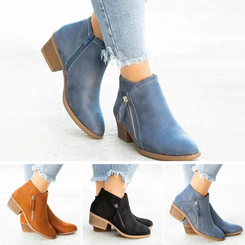 Damen Stiefeletten – Seitlicher Reißverschluss mit niedrigem Absatz