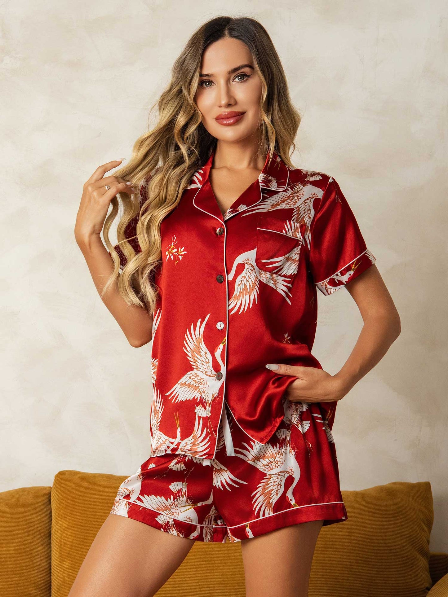 19Momme Ensemble pyjama en soie pure avec imprimé animal et short