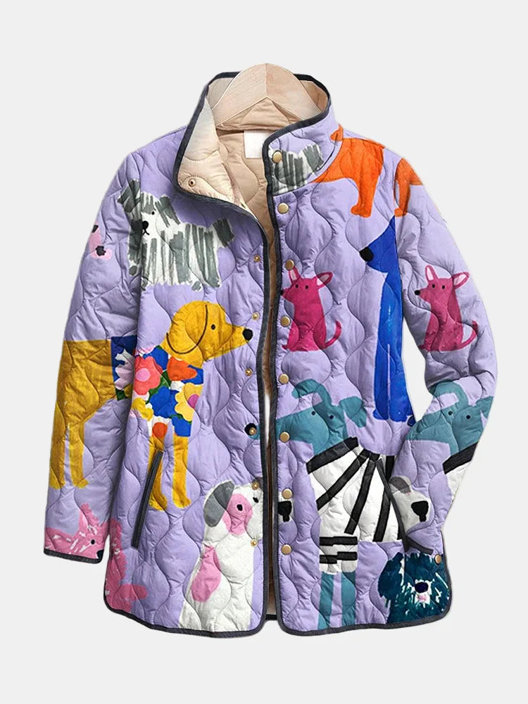 Rhea | Lässige gesteppte Jacke mit Hunde-Print