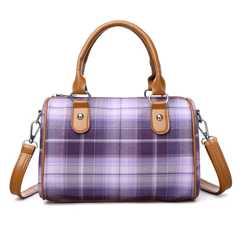 Dames schoudertas met tartanprint en contrasterende handvatten - Milena