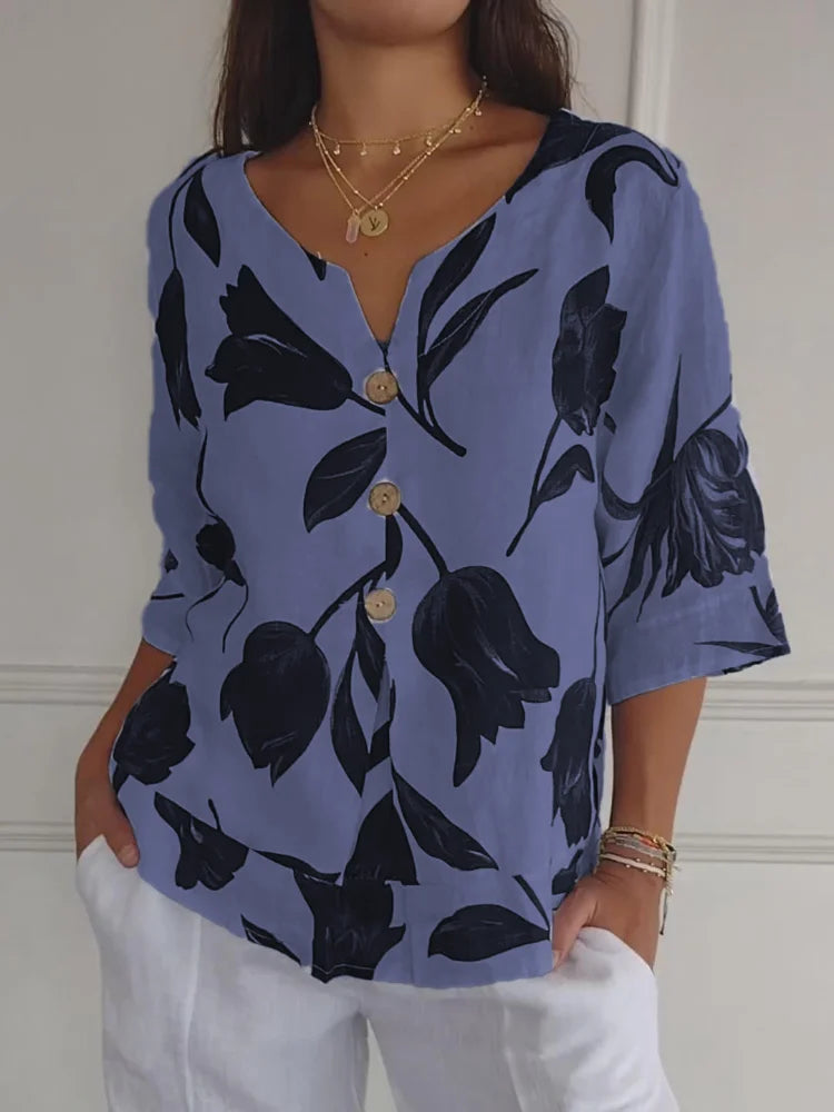 Sanne™ | Bloemenprint blouse met knoopsluiting