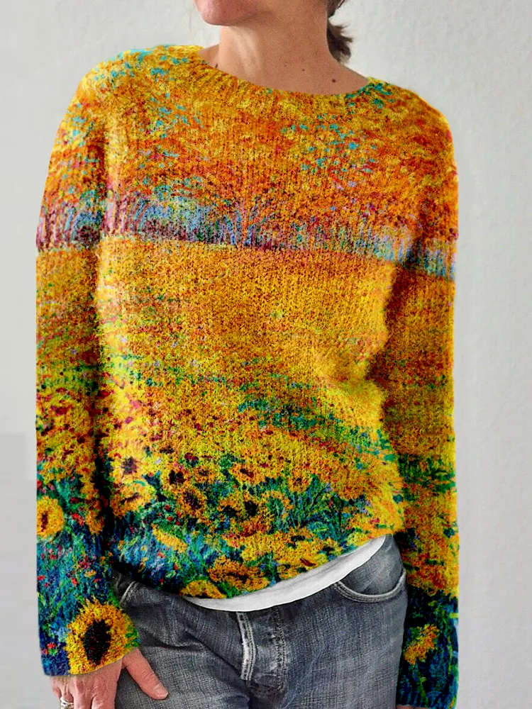 Barneys New York | Angenehmer lässiger Pullover mit einem künstlerischen Sonnenblumenmuster
