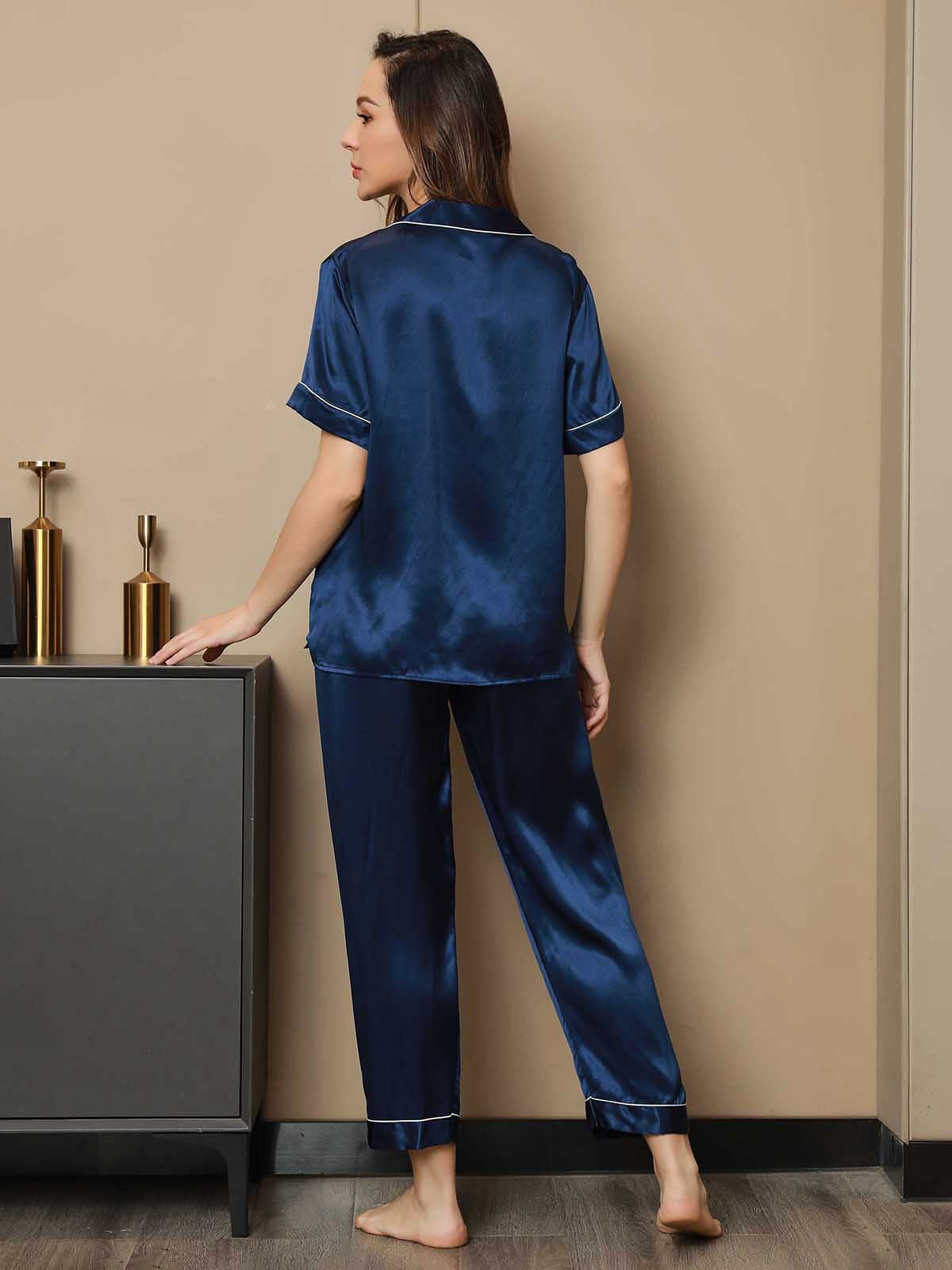 Ensemble de Pyjama en Pure Soie avec Passepoil 2Pcs