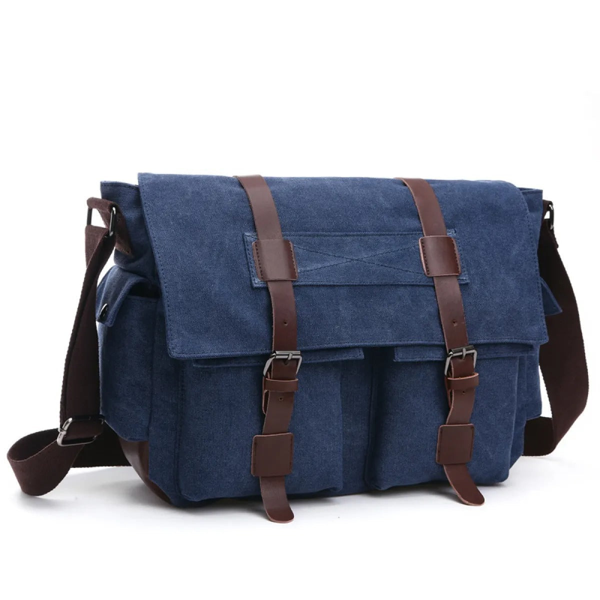 Heren Canvas Messenger Bag met Leren Bandjes Vintage Stijl - Sébastien