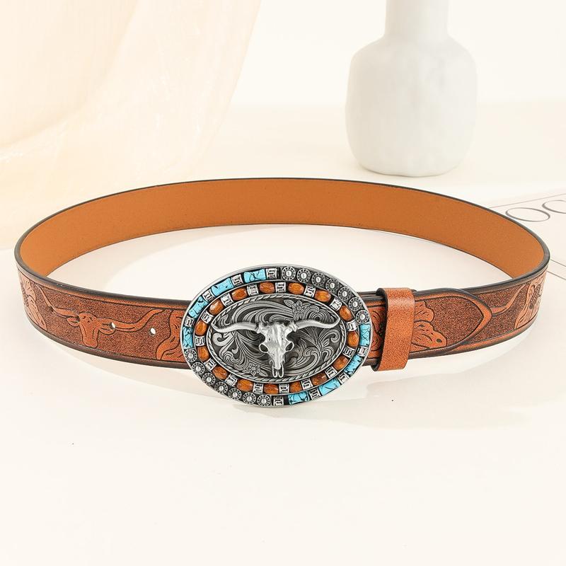 Herren Vintage Geprägter Western-Rindsledergürtel 83232677Y