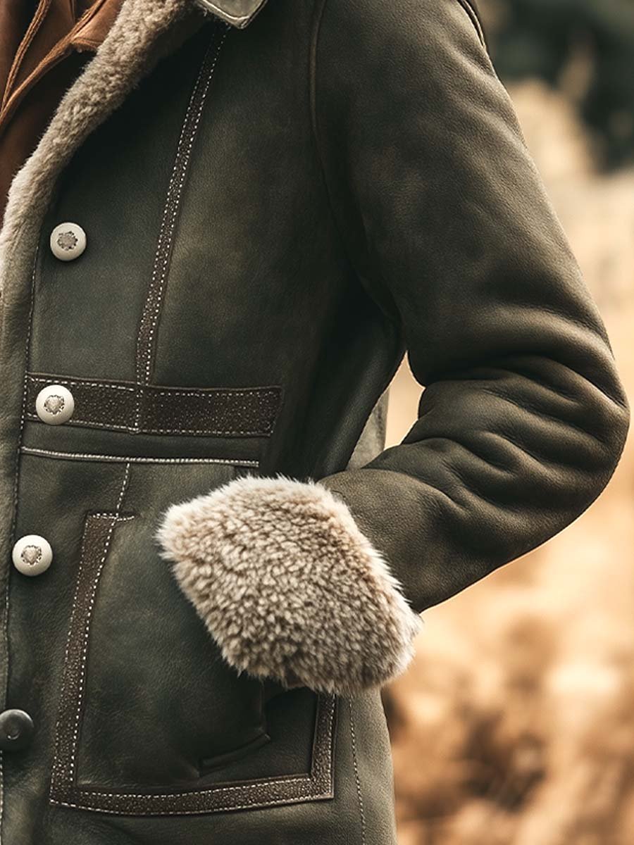 Dames Retro Suède Jas, Dik en Warm