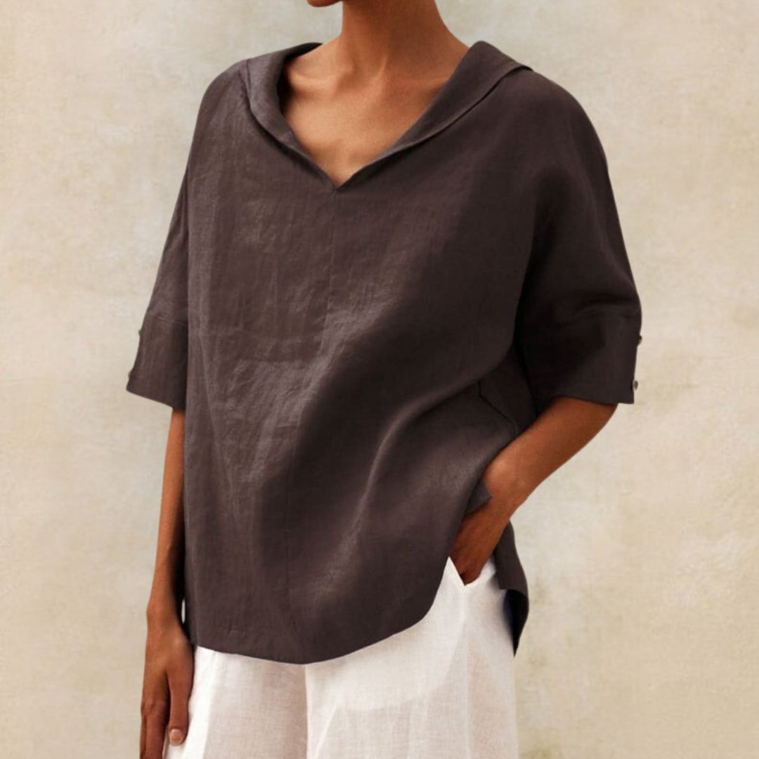 YLVIE I KLASSIEKE LINNEN BLOUSE MET V-HALS