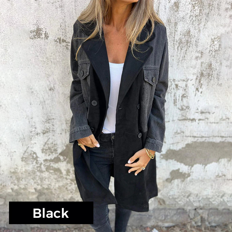 ELORA™ - Tweekleurige denim trenchcoat