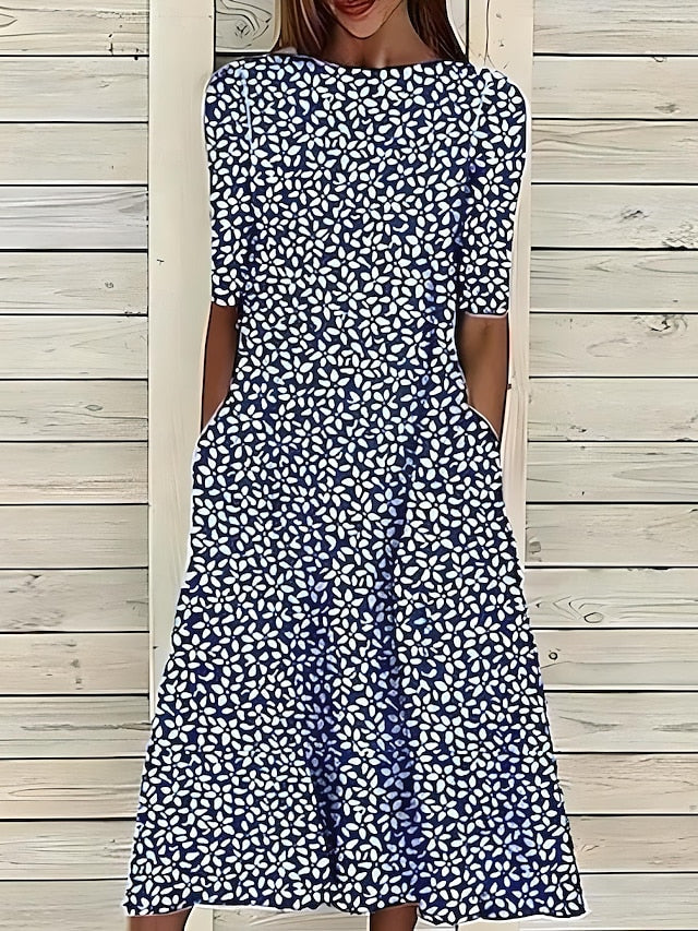Leigh™ – Küstiges Midikleid mit Blumenmuster und klassischem Rundhalsausschnitt