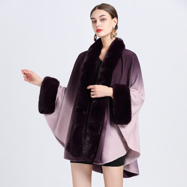 FAUX FUR TIE DYE KNITTED PONCHO