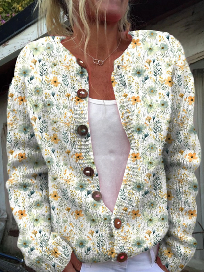 Aquarel Franse Roos Herhalend Patroon Bedrukte Button-Cardigan-Trui