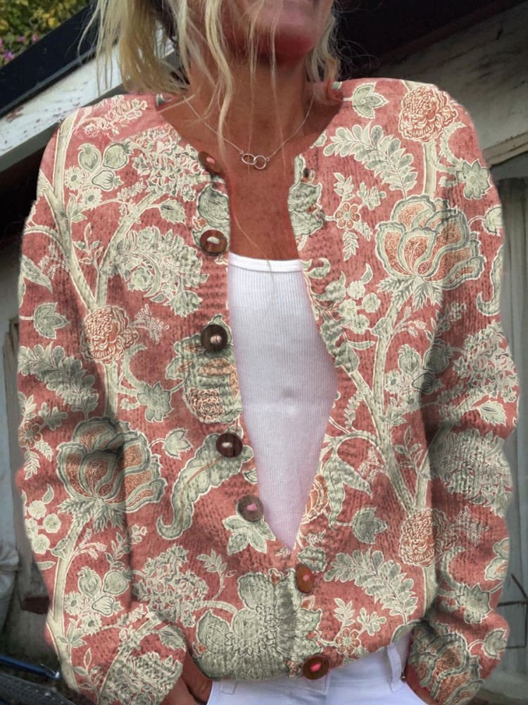 Vintage handgetekend bloemenpatroon bedrukt vest